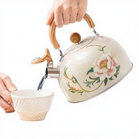 Bouilloire sifflante en acier inoxydable 3L, motif floral écologique, avec poignée, pour la cuisson de l'eau sur cuisinière