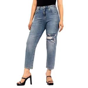 Pantalones Vaqueros de Pierna Recta Personalizables OEM, Pantalones de Mezclilla Casuales de Pierna Ancha, Transpirables, Holgados, para Verano, para Mujer - Product Image 5