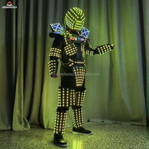 काले नेतृत्व वाली आरजीबी प्लास्टिक धातु प्रदर्शन सूट बार dj प्रबुद्ध नृत्य कार्यक्रम पोशाक मास्क रोबोट आकार पूर्ण चेहरे कवरेज - Product Image 2