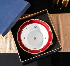 Luxury Cobalt Blue & Red Gold Trim Floral Bone China Serving Bowl Baroque Style Porcelain Salad Bowl - Product Image 2