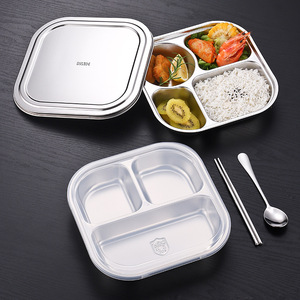 Boîte alimentaire en acier inoxydable 304 avec couvercle, <span class=keywords><strong>plateau</strong></span> <span class=keywords><strong>repas</strong></span> à 3/4/<span class=keywords><strong>5</strong></span> <span class=keywords><strong>compartiments</strong></span> pour étudiants et restaurants - Product Image 2