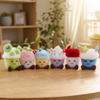 Peluche super douce 100% polyester, poupée en forme de tasse à glace brodée, jouet anti-stress