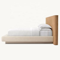 Lit Grand Format en Bois Massif et Tissu, Style Américain Simple et Haut de Gamme, Meubles de Chambre pour Villa, Hôtel, Gîte, Vente Directe, Personnalisable