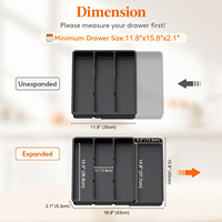 Diviseur de rangement extensible en plastique PP pour spatules et ustensiles, plateau à 4 compartiments pour couverts de cuisine, pour tiroir de cuisine