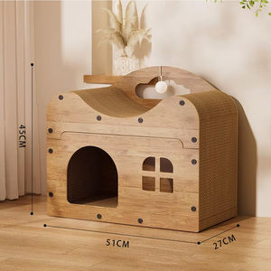 Maison pour chat en carton avec structure en bois, arbre à chat avec griffoir en carton ondulé pour jouer et se reposer en intérieur - Product Image 6