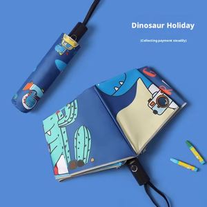Parapluie pour enfants à 8 baleines en fibre de verre, entièrement automatique, pliable en trois, télescopique, anti-UV double sens, idéal pour l'école et les cadeaux d'affaires - Product Image 1