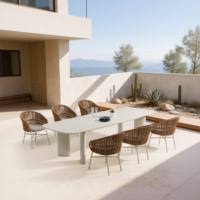 Ensemble de canapés modulaires d'extérieur en rotin PE courbé de luxe moderne avec table basse en osier, écologique et durable, pour cour et appartement