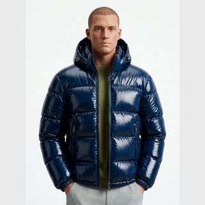 Wholesale 2026 New Navy Blue <b>Waterproof</b> Winter Coat Luxury Thick Shiny Hooded Custom Men's Down <b>Warm</b> Winter Puffer <b>Jacket</b> Men - Product Image 1