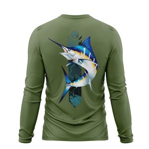 Camiseta personalizada de poliéster verde de manga larga con ajuste seco y liso, Camiseta deportiva a granel para hombre, camiseta de pesca - Product Image 2