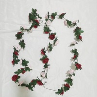 Décoration de fond de scène de mariage intérieur en rotin rose avec feuilles vertes, en plastique, pour plafond, commerce transfrontalier