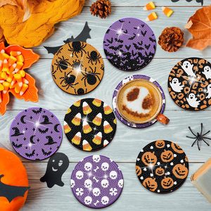 Juego de 8 Posavasos con Diseño de Leopardo y Diamantes de Imitación para <span class=keywords><strong>Halloween</strong></span>, Multicolor, con Motivos de <span class=keywords><strong>Araña</strong></span>, Murciélago, Calabaza y Calavera - Product Image 2