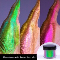 Poudre néon optiquement variable irisée nacrée pour nail art, en plastique, certifiée Chameleon, en bouteille