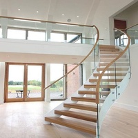 Balustrade d'escalier courbée en bois et verre trempé, 12mm, rampe en bois