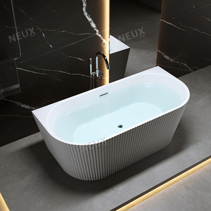 <span class=keywords><strong>Baignoire</strong></span> de trempage en acrylique autoportante blanche moderne de haute qualité avec un design cannelé et des lignes élégantes - Product Image 3