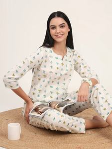 Conjunto de Pijama de Algodón con Estampado Floral y Manga 3/4 para Mujer, Ropa de Dormir con Estampado a Mano, Ropa de Noche para Mujer en Color Sólido, Precio al por Mayor Disponible - Product Image 6