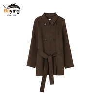 Manteau en Laine Croisé pour Femme avec Ceinture Ajustable et Détails Boutonnés, Long Manteau d'Hiver, Fournisseur de Vêtements d'Extérieur Personnalisés sous Marque Privée