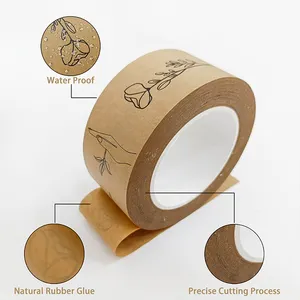 Couleur personnalisée écologique Ruban d'emballage imperméable auto-adhésif avec logo personnalisé activé à l'eau brune Ruban imprimé Ruban de papier kraft