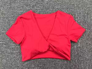 Débardeur court à manches courtes <span class=keywords><strong>de</strong></span> couleur unie femmes en cours d'exécution Fitness Yoga Wear Top T-shirt - Product Image 3