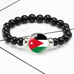 Bracelet élastique <span class=keywords><strong>noir</strong></span> avec drapeau <span class=keywords><strong>de</strong></span> la Jordanie, orné <span class=keywords><strong>de</strong></span> perles et <span class=keywords><strong>de</strong></span> cristaux, souvenir <span class=keywords><strong>de</strong></span> voyage patriotique, avec bouton-pression <span class=keywords><strong>de</strong></span> remplacement - Product Image 1