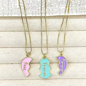 Ожерелье CH-LHN1739 с модным эмалевым кулоном «Лучший друг/Навсегда», позолоченное, с эмалевым сердечком, оптовая продажа, цепочка-ожерелье - Product Image 2