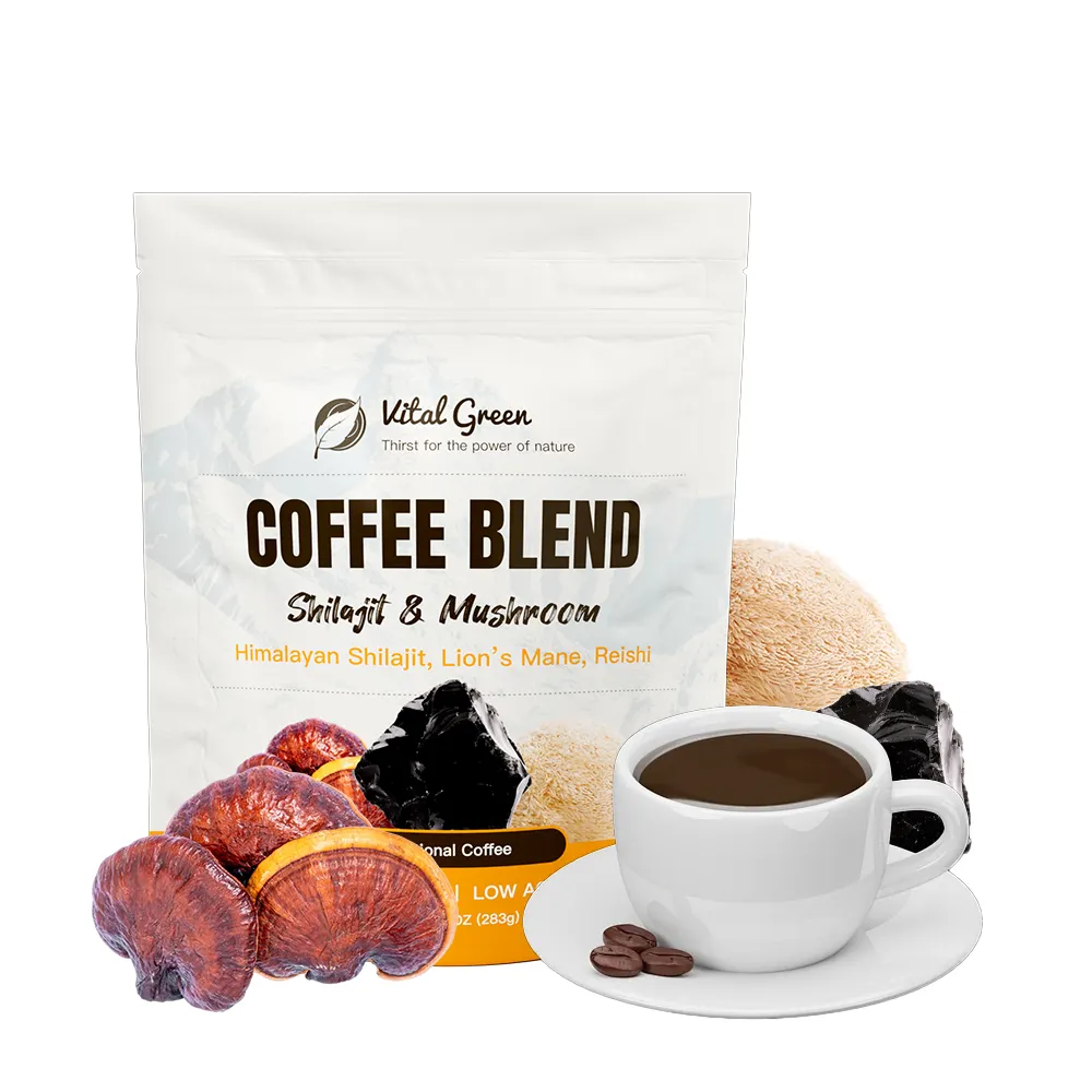 Kostenloses Muster Pilzextrakt Shilajit-Kaffee Großhandel reiner Shilajit-Blendkaffee mit Reishi Löwenmamm-Pulver