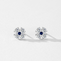 Ailmay 925 Sterling Silber Elegante Blau-Weiße Vierblättrige Kleeblatt Zirkon Blumen Ohrstecker für Damen Feiner Schmuck