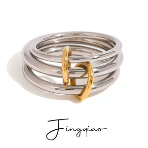 Stainless Steel <b>Stacked</b> <b>Rings</b> Geometric Design Unisex Fashion Jewelry Gift Occasion - Product Image 5