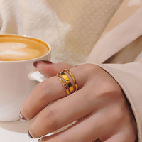 Koreanischer Minimalistischer Edelstahl-Damenring 18K Vergoldet Breiter Ring mit Durchbrochenem Geometrischem Design für den Alltag