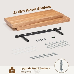 Étagère murale flottante en <span class=keywords><strong>bois</strong></span> d'orme rustique, étagère murale en <span class=keywords><strong>bois</strong></span> massif avec supports cachés pour le rangement et la décoration de la maison - Product Image 3