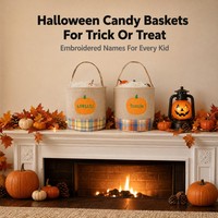 Panier de bonbons d'Halloween, sac de trucs ou fripes en toile, brodé fantôme et citrouille, pour enfants, vente en gros