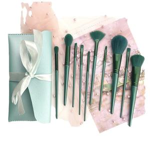 Juego de Brochas de Maquillaje FENGFLY, Brochas de Maquillaje Verdes de Primera Calidad, Sintéticas, para Base, Polvo, Corrector, Sombras de Ojos, 10 Piezas - Product Image 5
