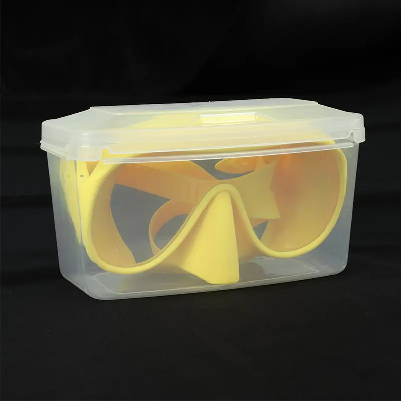 Usine bonne qualité Portable clair masque de plongée Transparent tuba dans une boîte en PP boîtier en plastique masque de plongée paquet