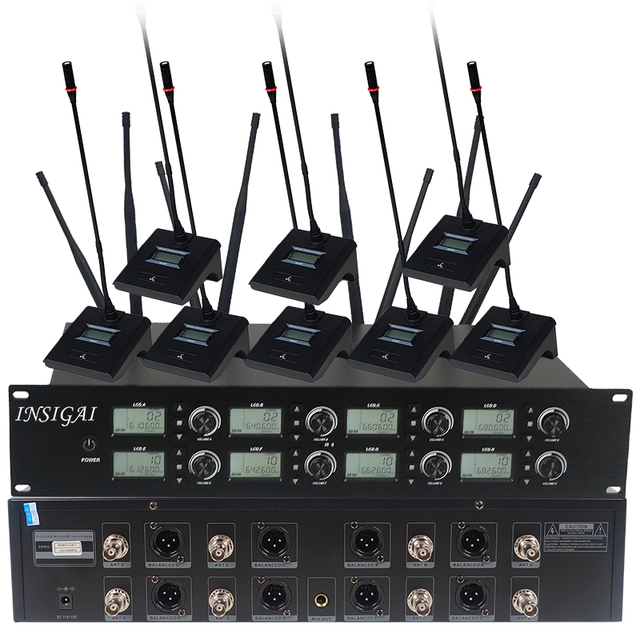 Professional 8 Channel Wireless Uhf Microphone Long Range Desktop Gooseneck Tabletop Stand 8 Channel Wireless Microphone System