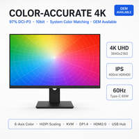 Moniteur professionnel 4K UHD de 27 pouces, couleurs fidèles, 3840x2160 IPS, 97% DCI-P3, 10 bits HDR400, Type-C 65W, KVM 6 axes, disponible pour les fabricants d'équipement d'origine (OEM)