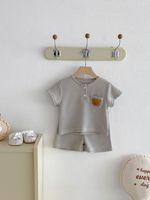 Ensemble 2 pièces d'été pour bébés garçons et filles : Haut à manches courtes et short en tissu gaufré, motif ours, tenue décontractée fine pour enfants