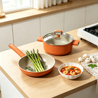 Ensemble de 13 ustensiles de cuisine en aluminium moulé sous pression orange antiadhésifs, poignées résistantes à la chaleur, ensemble de casseroles et de poêles pour cuisinière à induction avec couvercles en verre