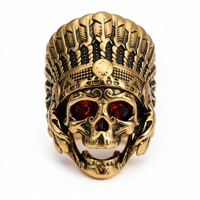 Antiker geschnitzter 3D-Skulptur-Ring: Gothic Totenkopf, Religiöser Jesus, Indianerhäuptling – Massiver Statement-Herrenring aus 316L Edelstahl