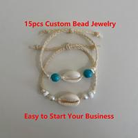 Bracelet bohème tressé en perles de coquillage turquoise, fait main, ajustable, bijoux de plage pour femme, mode estivale, cadeau de vacances d'été