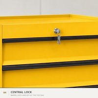Armoire à outils roulante industrielle jaune à 5 tiroirs, coffre en acier sur roulettes pivotantes avec serrure et poignée latérale pour atelier