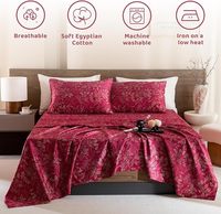 Parure de draps 4 pièces Queen en coton égyptien, motif végétal, drap plat, drap-housse, taie d'oreiller douce, personnalisable, lavable en machine