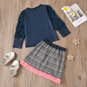 Conjunto de Ropa de Verano para Niña, Camisa de Manga Larga con Volantes y Falda a Cuadros, 2 Piezas - Product Image 2