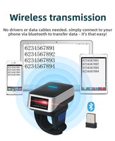 Escáner de Anillo 2.4G USB 3 en 1, Resistente al Agua IP65, Largo Alcance de 50m, Lector de Códigos de Barras 2D Manos Libres para Inventario