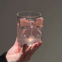 Licht luxe roze glazen beker met strik 250ml modern design hittebestendig hoog borosilicaat vaatwasser- en magnetronbestendig voor vrouwen koud drankjes