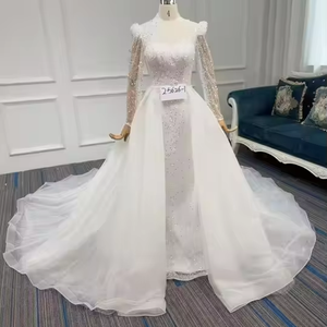 Neck Bead Embroidery <b>Lace</b> Long High -waisted Elegant Plus Sizes Wedding Dresses - Product Image 1