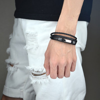 Bracelet en cuir multicouche pour hommes, Bracelet à fermoir réglable en acier inoxydable de haute qualité