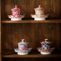 Gaiwan de luxe en porcelaine émaillée à motif floral, bol à thé Sancai haute température, motif poisson caché, nouveau style chinois, service à thé Kung Fu avec couvercle, cadeau