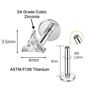 JIAXIN <span class=keywords><strong>Labret</strong></span> de Titanio ASTM F136 de 16G con Rosca Interna y Zirconia Cúbica Triangular 5A para Piercing de Tragus y Hélix - Product Image 2