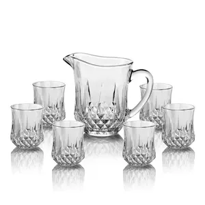 Hot Sell Elegant Diamond Design Water Pitcher with Handle Glass
