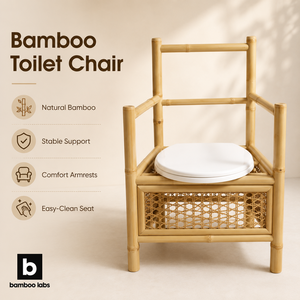 Chaise de toilette robuste en bambou, hauteur réglable, accoudoirs rembourrés, cuvette amovible, conception étanche, classe de sécurité III - Product Image 1