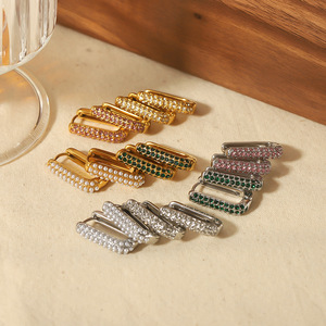 ต่างหูแฟชั่น18K ทองสแตนเลสฝังเพทายสี่เหลี่ยมรูปทรงเรขาคณิตสำหรับผู้หญิงเครื่องประดับเครื่องประดับ - Product Image 2